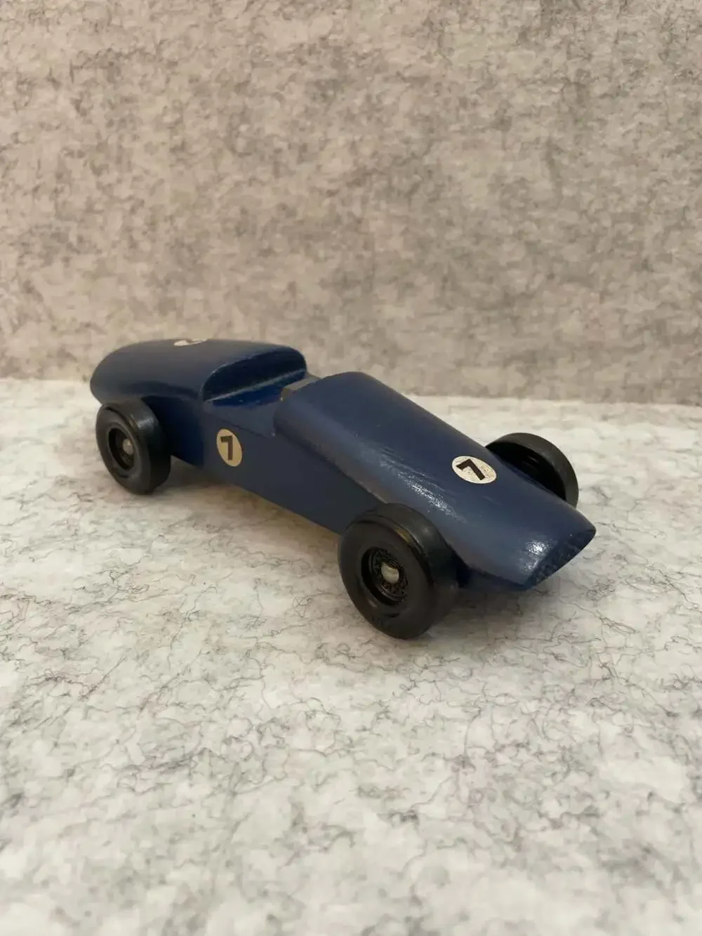 Vintage Handcrafted Blue Pinewood Derby Race Car #7
